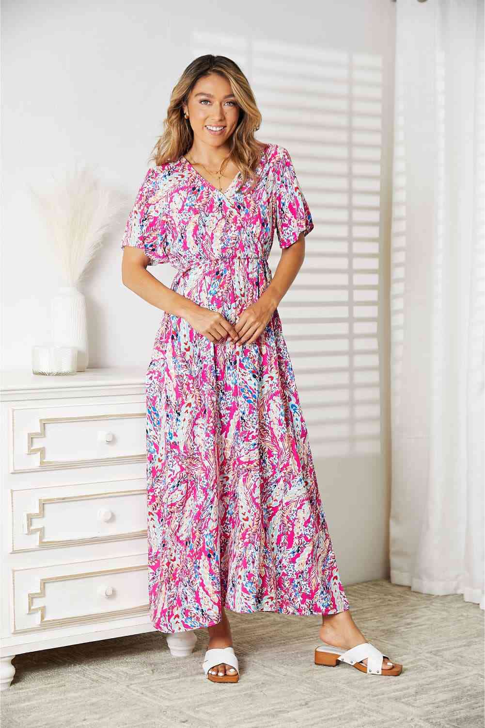 Double Take Multicolored V-Neck Maxi Dress - Aurelia Clothing