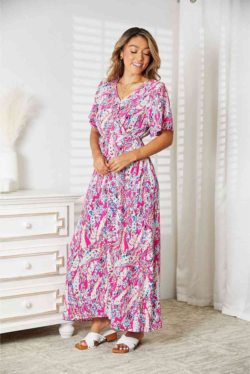 Double Take Multicolored V-Neck Maxi Dress - Aurelia Clothing