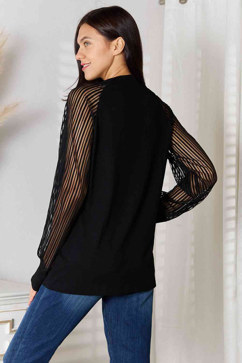 Double Take Round Neck Raglan Sleeve Blouse - Aurelia Clothing