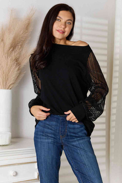 Double Take Round Neck Raglan Sleeve Blouse - Aurelia Clothing