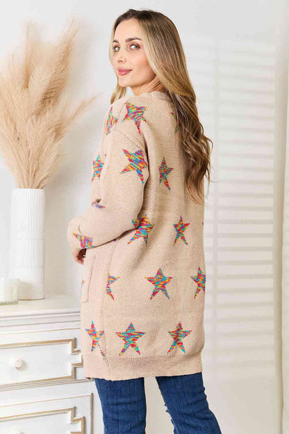 Double Take Star Pattern Open Front Longline Cardigan - Aurelia Clothing