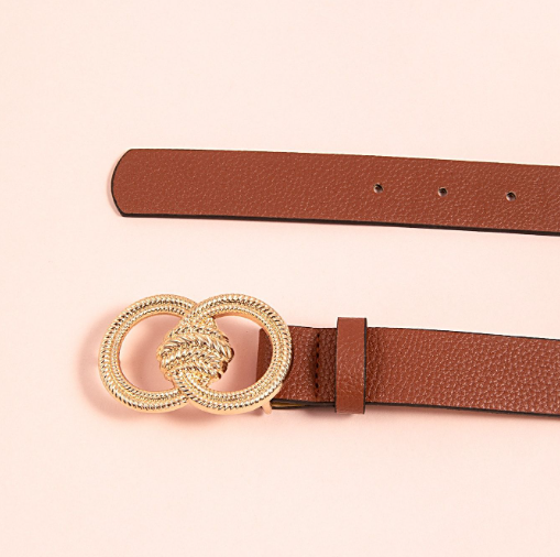 Double ring brown lychee pattern women belt women belt commuting - Free shipping - Aurelia Clothing