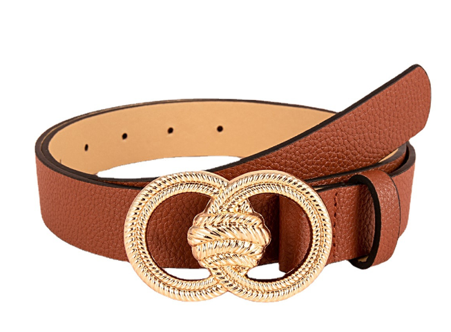 Double ring brown lychee pattern women belt women belt commuting - Free shipping - Aurelia Clothing