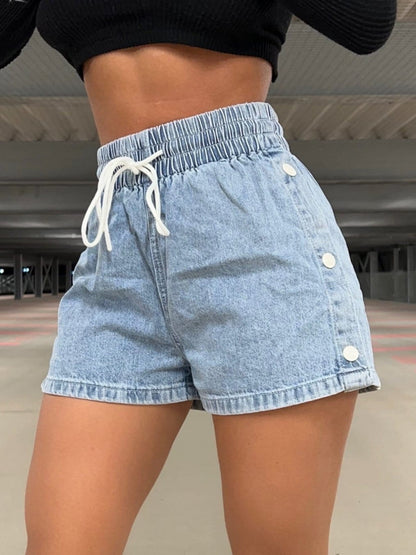 Drawstring High Waist Denim Shorts - Aurelia Clothing