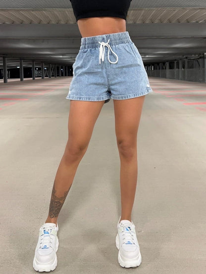 Drawstring High Waist Denim Shorts - Aurelia Clothing