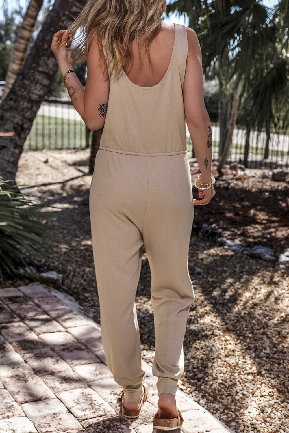 Drawstring Notched Wide Strap Jumpsuit - Aurelia Clothing