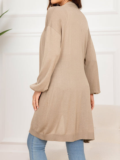 Dropped Shoulder Open Front Longline Cardigan - Aurelia Clothing