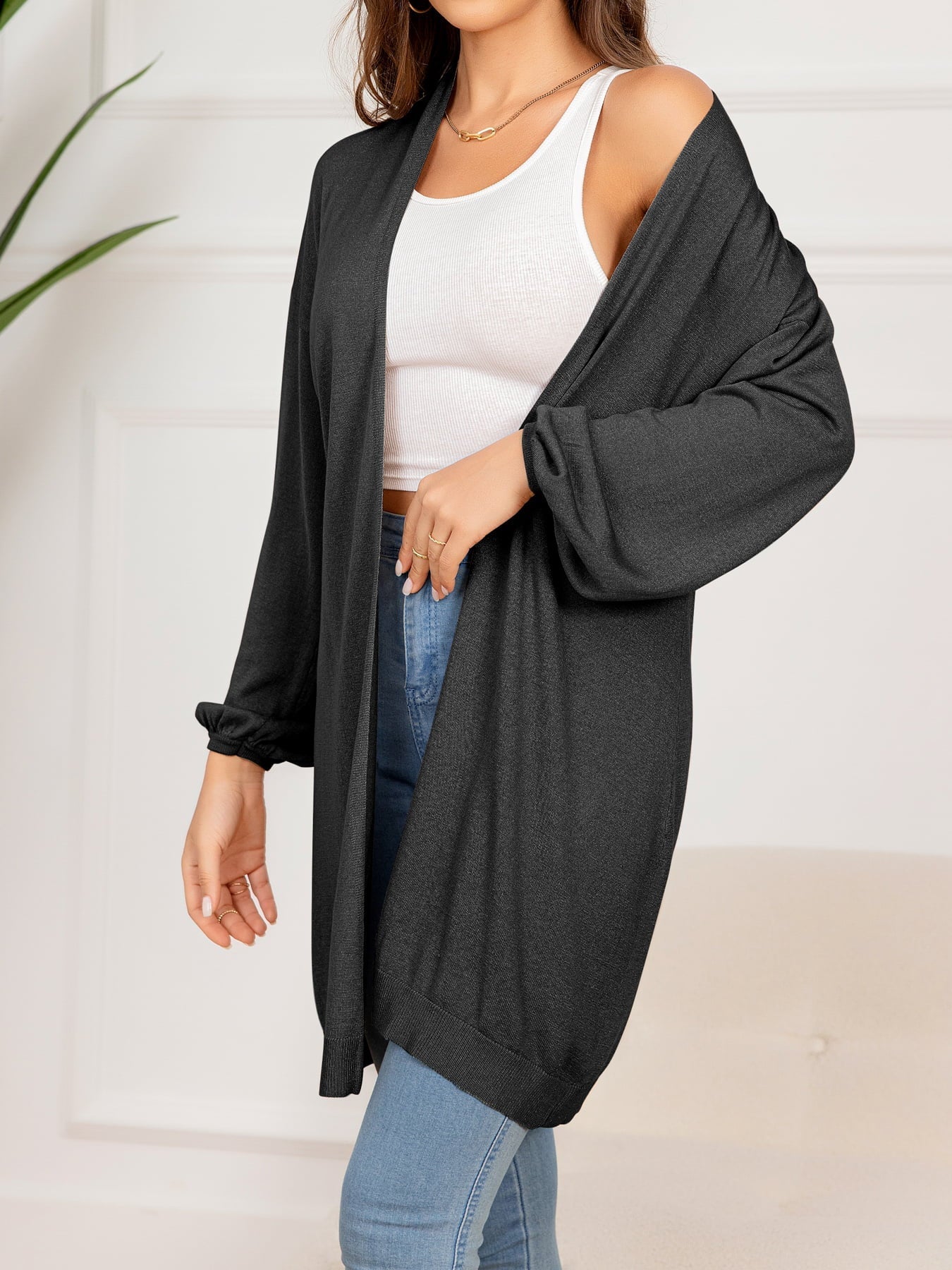 Dropped Shoulder Open Front Longline Cardigan - Aurelia Clothing