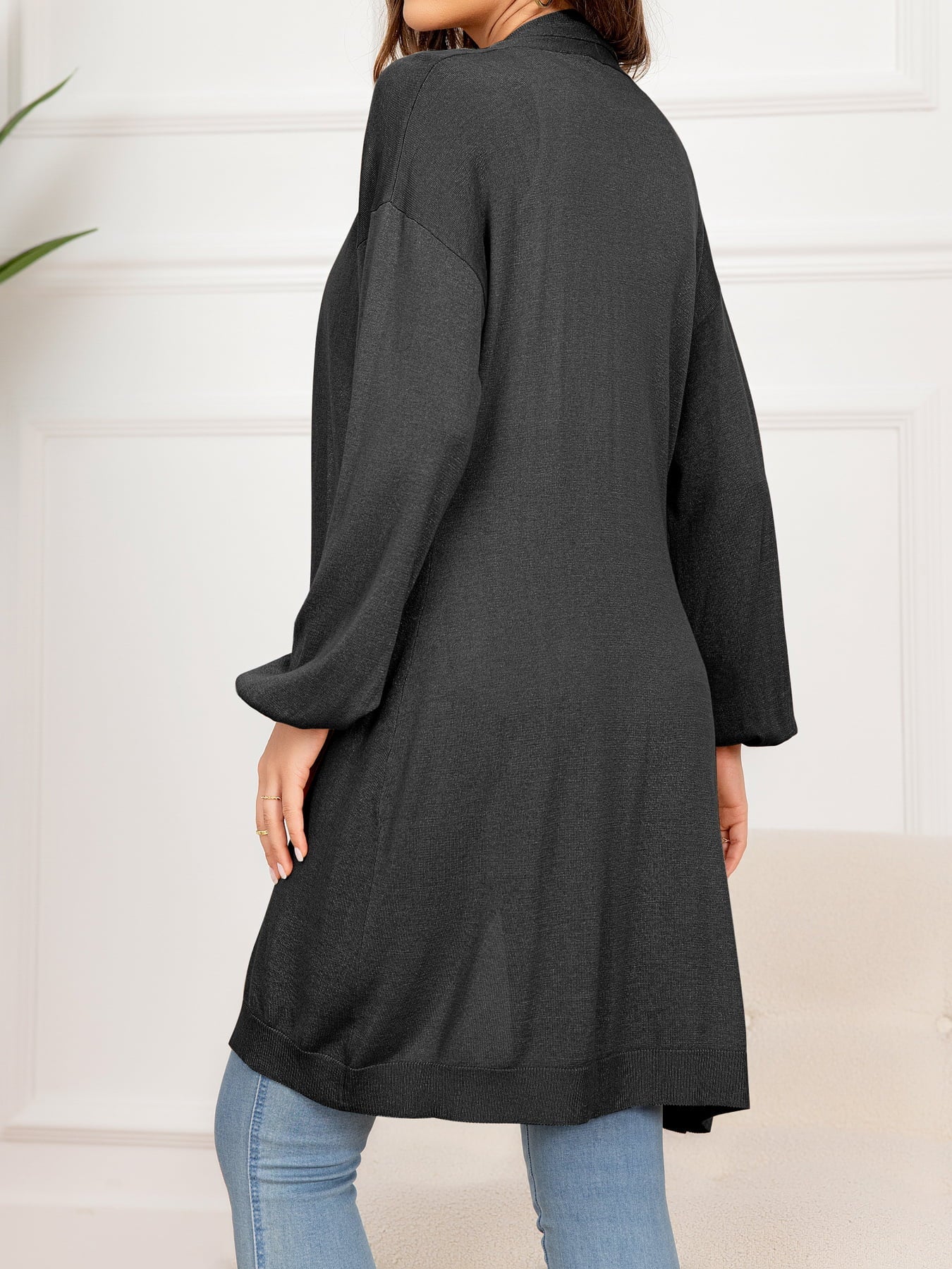 Dropped Shoulder Open Front Longline Cardigan - Aurelia Clothing