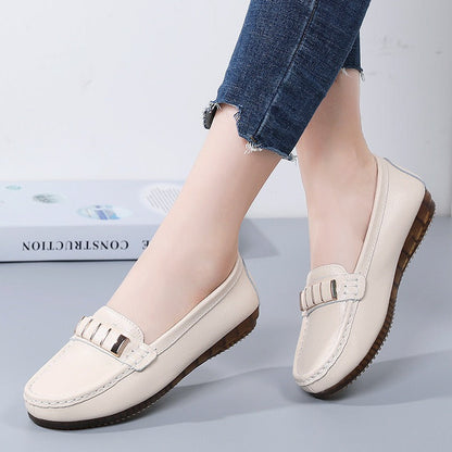 New Single Shoes In Spring And Autumn Women's Korean Flat Mother Shoes Cowhide Small Leather Shoes - Free Shipping - Aurelia Clothing