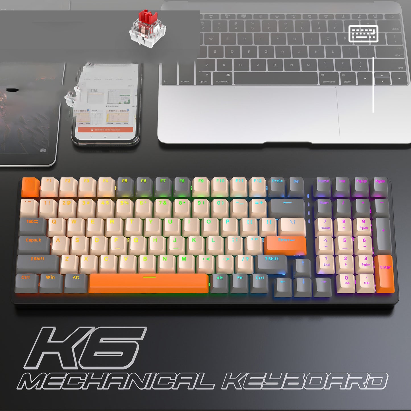 K6 Mechanical Keyboard Wireless 5.0 BT 2.4 Ghz Wired Three Modes Backlit Bluetooth Gamer Keyboard 100 Keys Keycaps Pc Gamer - Free Shipping - Aurelia Clothing