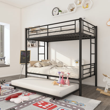 Twin Over Twin Metal Bunk Bed Frame with Trundle（Upgrade reinforcement version）- Free Shipping - Aurelia Clothing