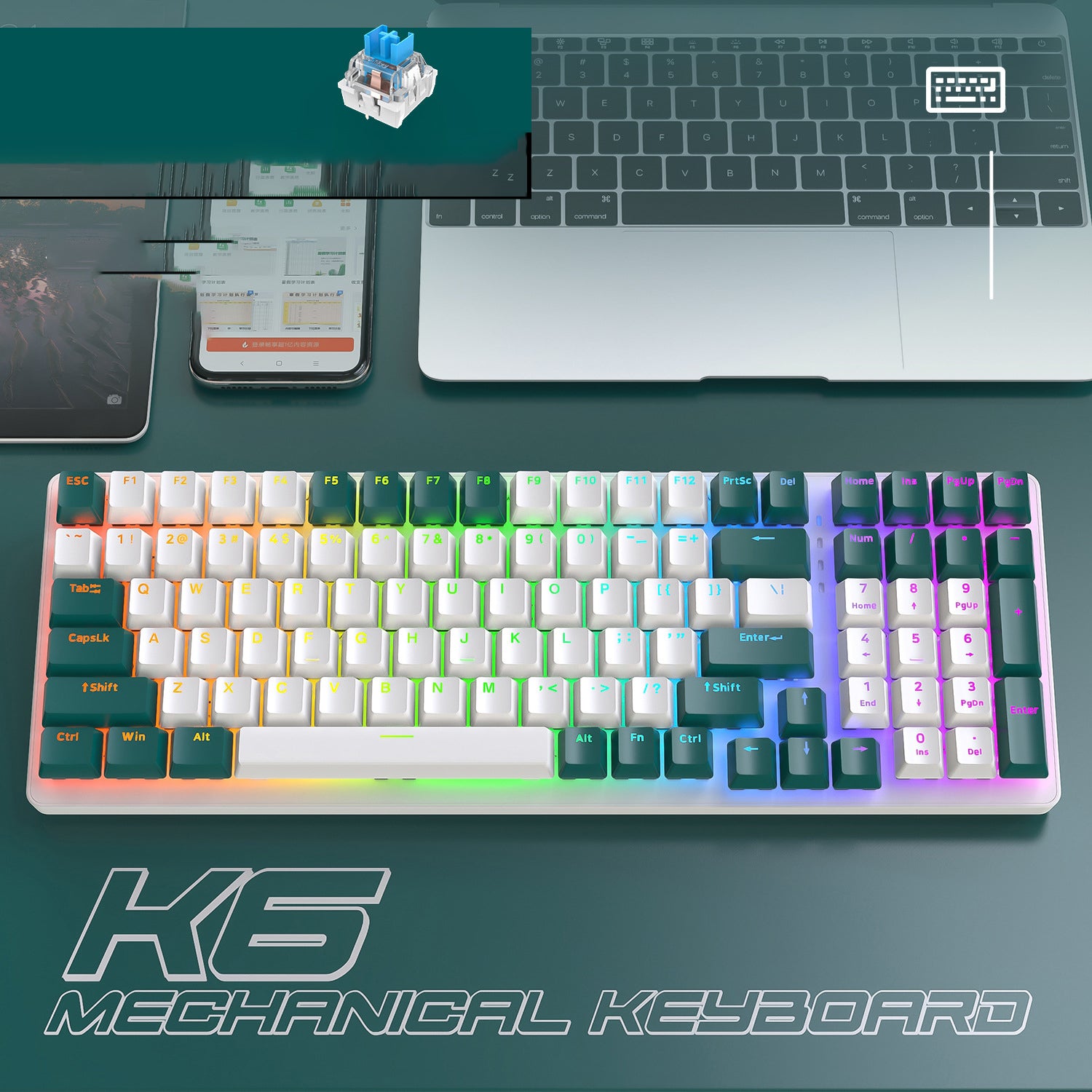 K6 Mechanical Keyboard Wireless 5.0 BT 2.4 Ghz Wired Three Modes Backlit Bluetooth Gamer Keyboard 100 Keys Keycaps Pc Gamer - Free Shipping - Aurelia Clothing