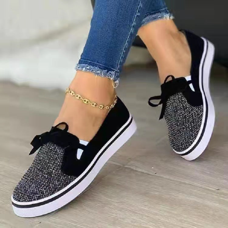 Casual Flying Woven Women's Shoes New Rhinestone Women's Shoes Flat Bow Slip-On Shoes - Free Shipping - Aurelia Clothing