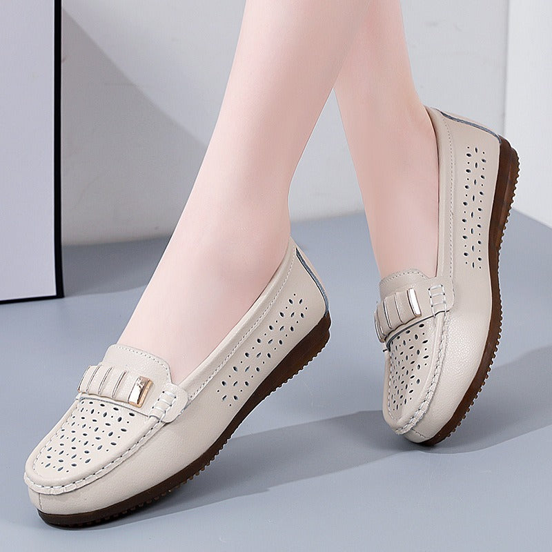 New Single Shoes In Spring And Autumn Women's Korean Flat Mother Shoes Cowhide Small Leather Shoes - Free Shipping - Aurelia Clothing