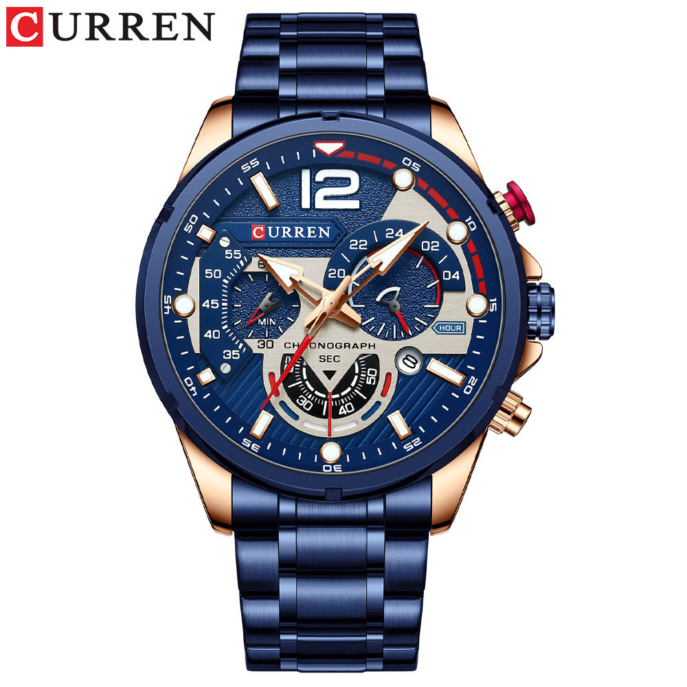 Men's Watch Calendar Men's Watch Six-pin Steel Band Watch Quartz Watch Sports Men's Watch - Free Shipping - Aurelia Clothing