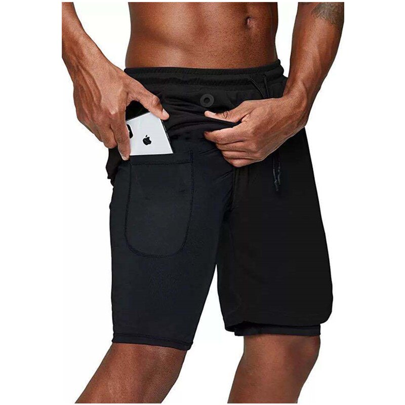 Men's music shorts 2 in 1 running shorts security pockets shorts quick drying sports shorts built-in pockets hip zipper pockets - Free Shipping - Aurelia Clothing