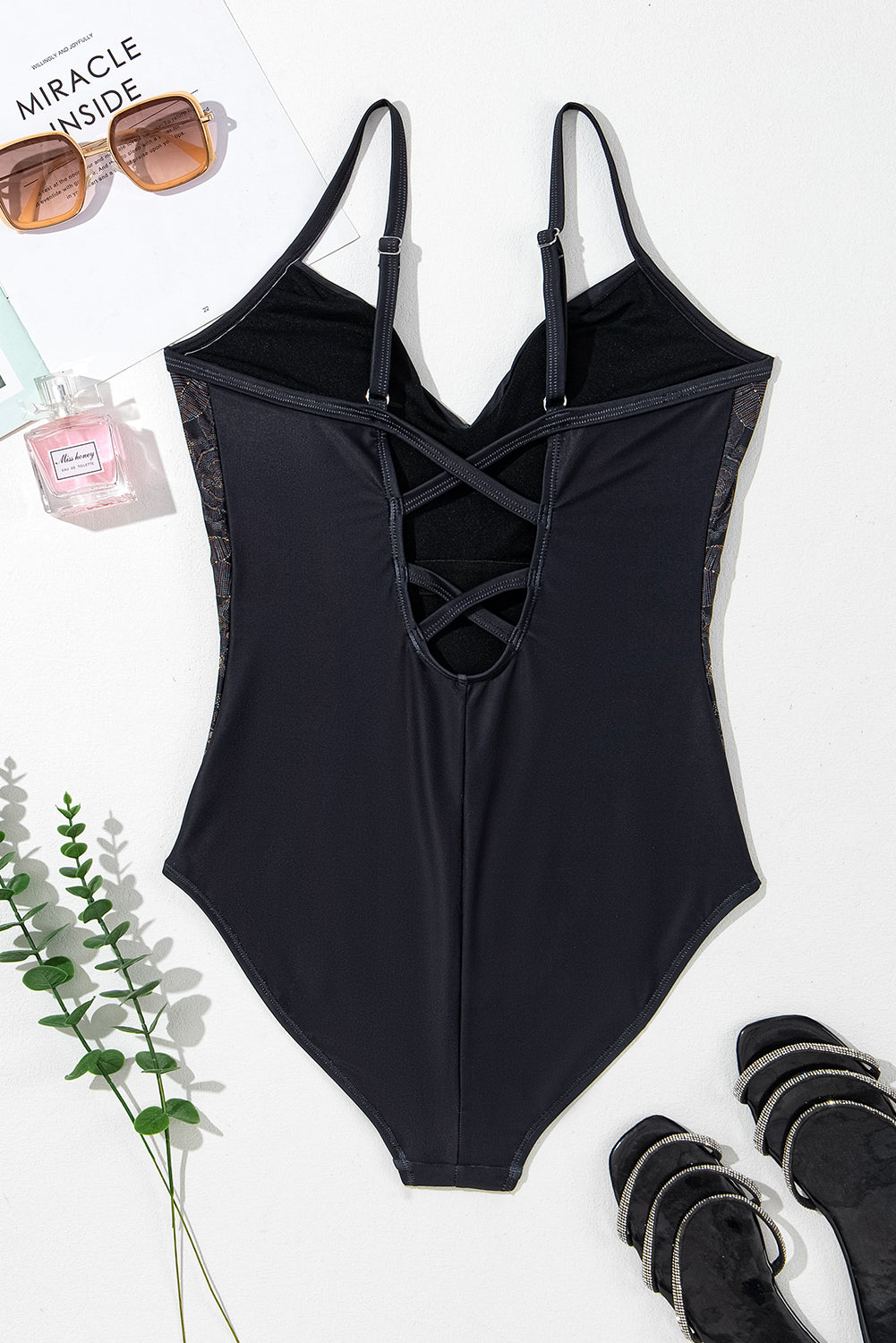 Embroidered V-Neck One-Piece Swimwear - Aurelia Clothing