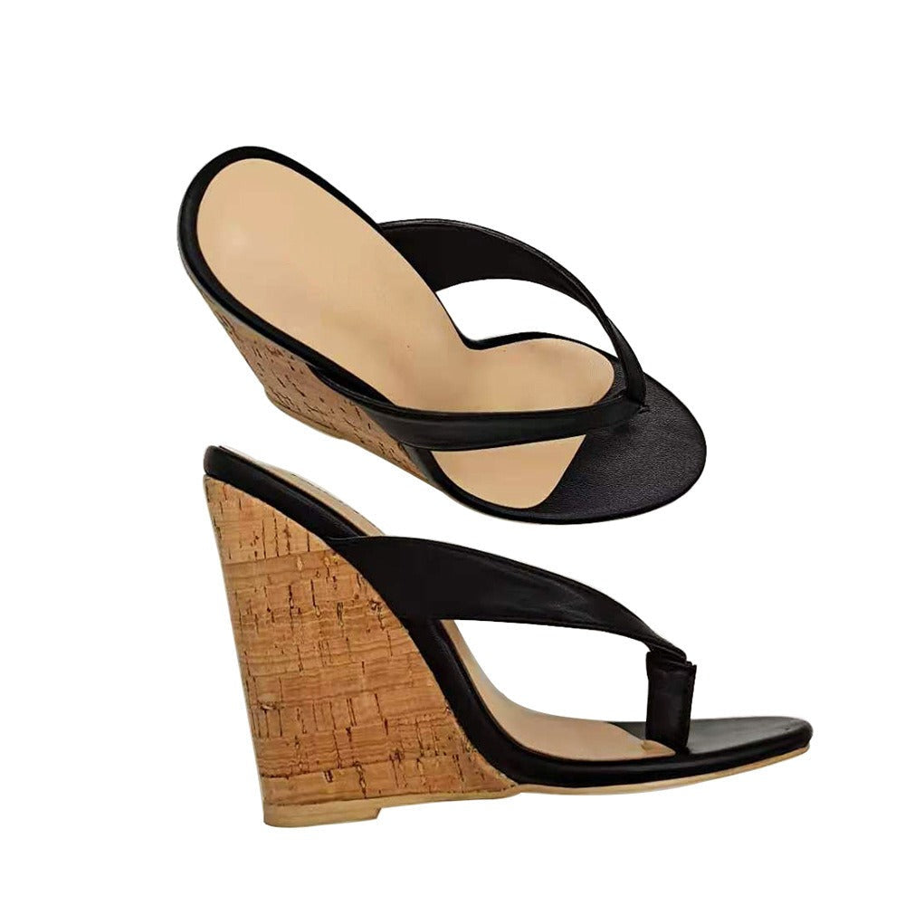 European and American Womens Oversized Wedged Sloping Heel Sandals With Wooden Grain Wrap Heels And Round Toe High Heels- Free Shipping - Aurelia Clothing