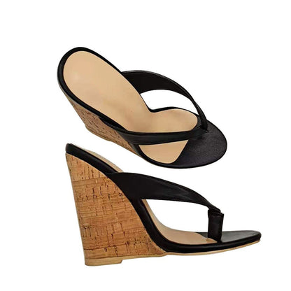 European and American Womens Oversized Wedged Sloping Heel Sandals With Wooden Grain Wrap Heels And Round Toe High Heels- Free Shipping - Aurelia Clothing