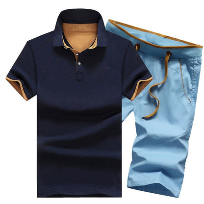 Cotton Mens Sets Summer Button Polo Shirts Sets Turn Down Mens Shorts 4XL Men Clothes 2 Piece Set Elastic Waist Shorts - Free Shipping - Aurelia Clothing