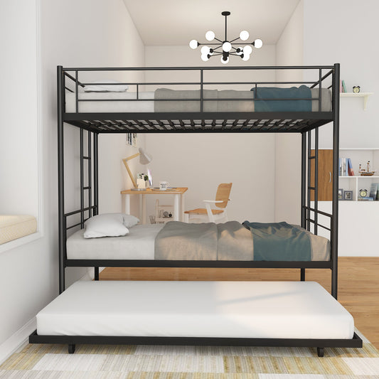 Twin Over Twin Metal Bunk Bed Frame with Trundle（Upgrade reinforcement version）- Free Shipping - Aurelia Clothing