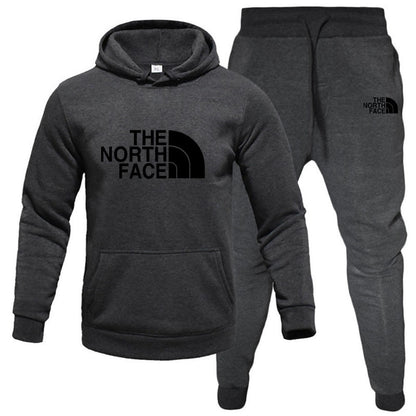 Men's pullover with fleece hoodie sweatshirt set printed casual sports set - Free Shipping