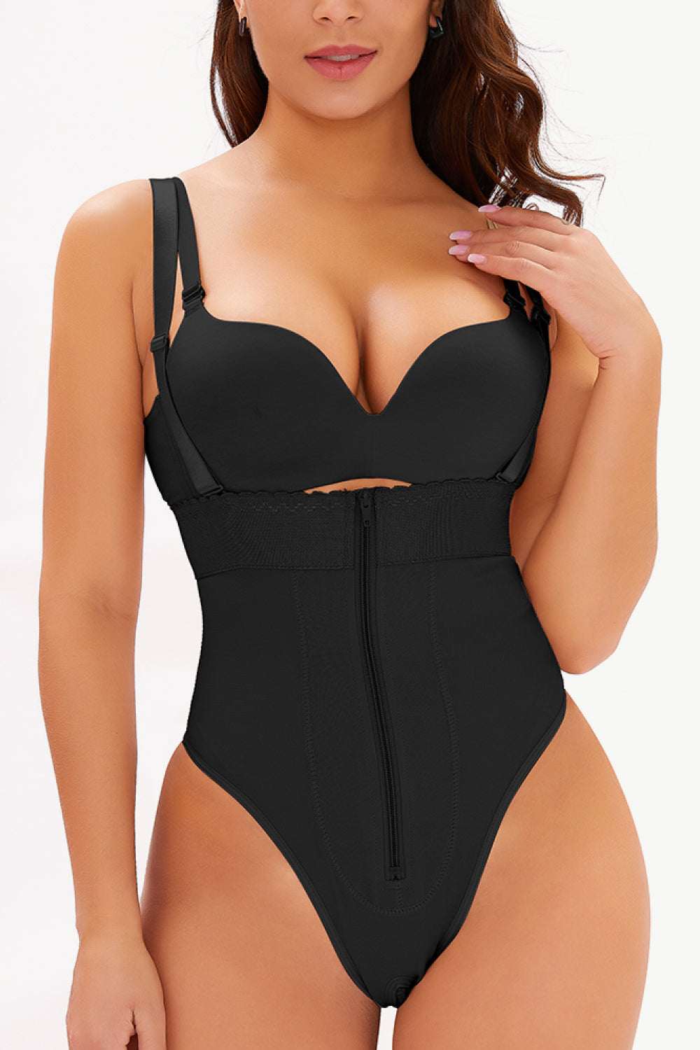 Full Size Adjustable Strap Zip-Up Shaping Bodysuit - Aurelia Clothing