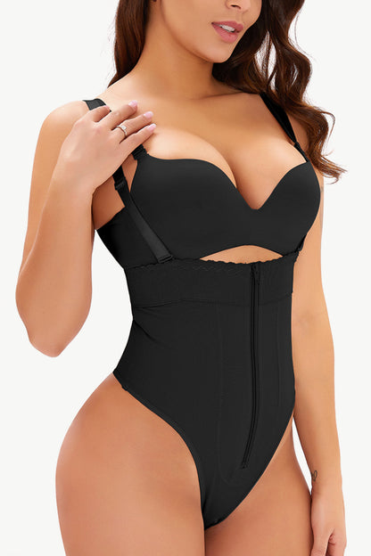 Full Size Adjustable Strap Zip-Up Shaping Bodysuit - Aurelia Clothing