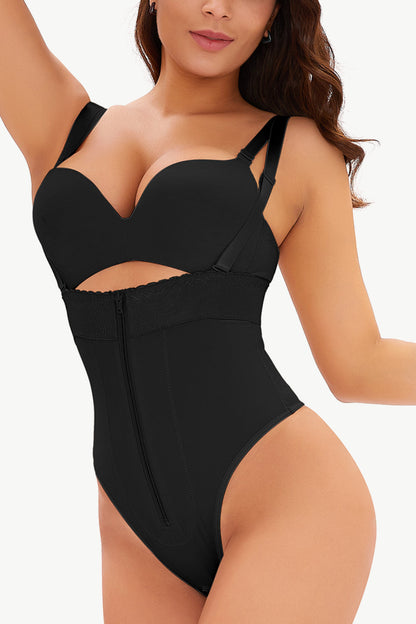 Full Size Adjustable Strap Zip-Up Shaping Bodysuit - Aurelia Clothing