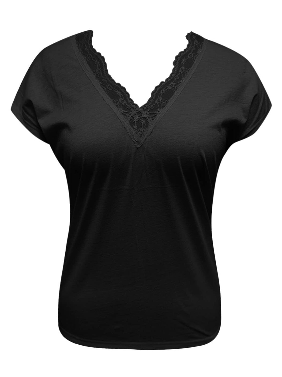 Full Size Lace Detail V-Neck Short Sleeve Blouse - Aurelia Clothing