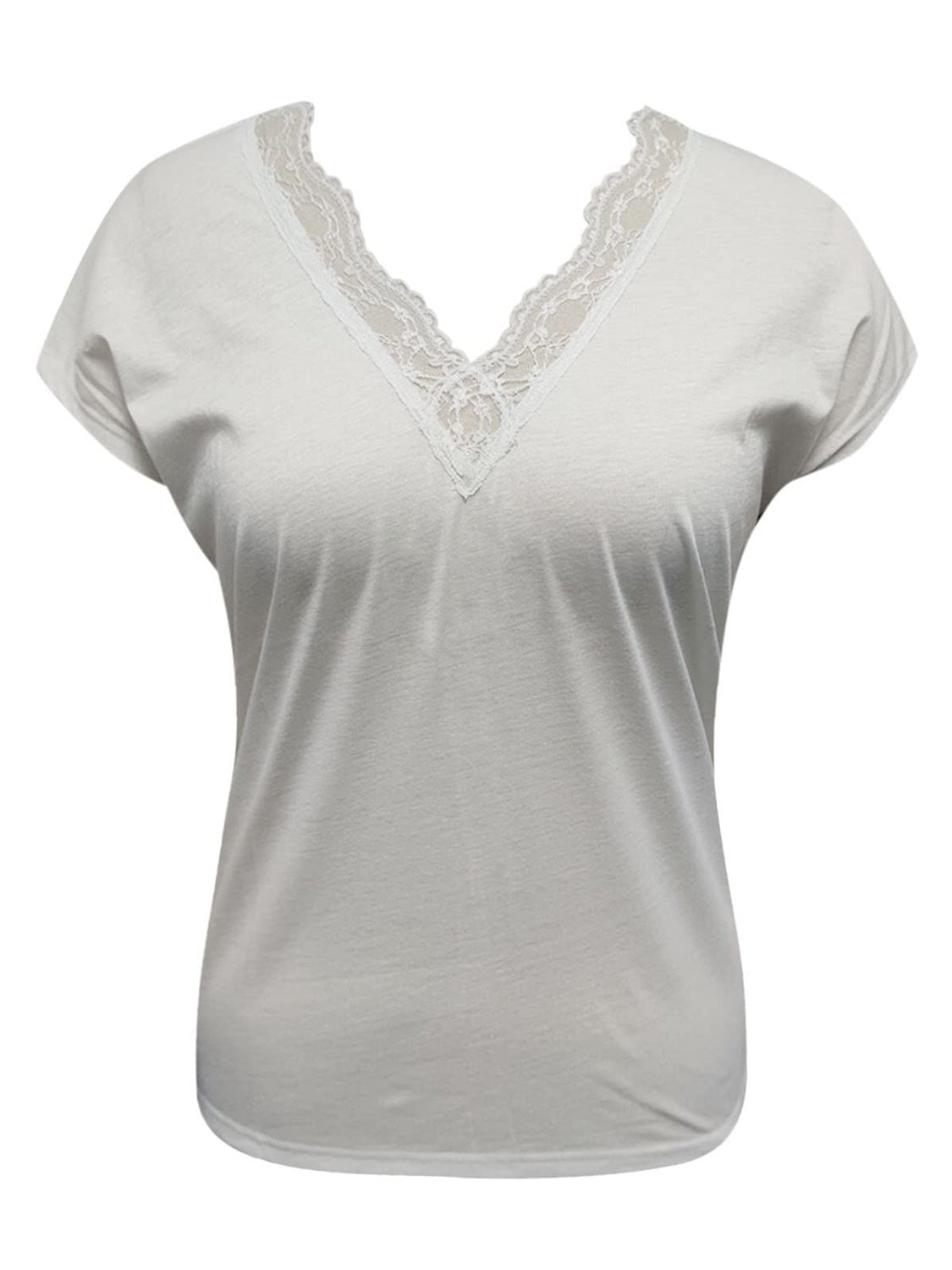 Full Size Lace Detail V-Neck Short Sleeve Blouse - Aurelia Clothing