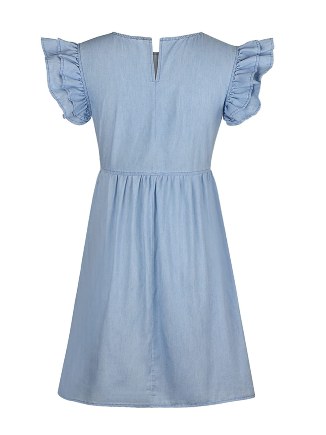 Full Size Ruffled Round Neck Cap Sleeve Denim Dress - Aurelia Clothing