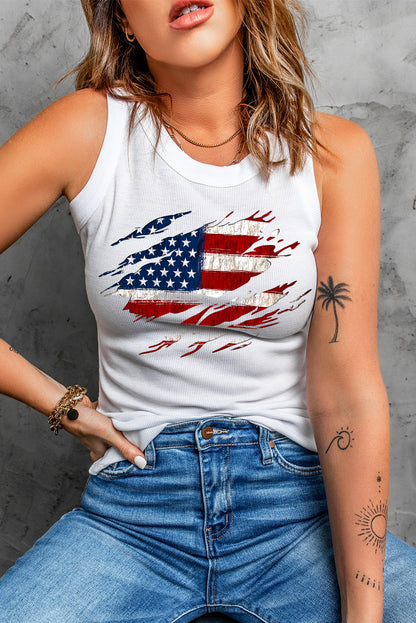 Full Size US Flag Graphic Round Neck Tank - Aurelia Clothing