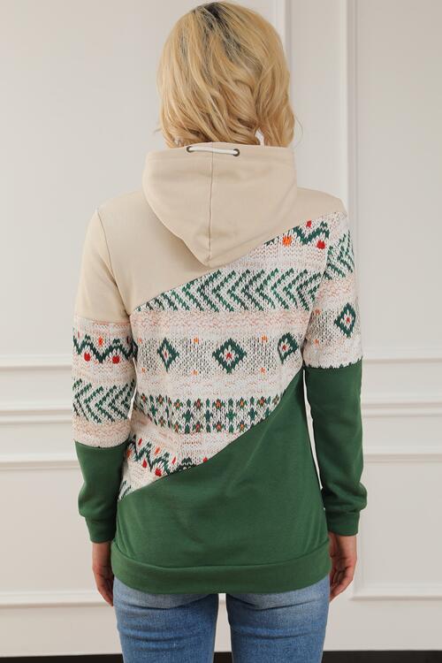 Geometric Color Block Drawstring Hoodie - Aurelia Clothing