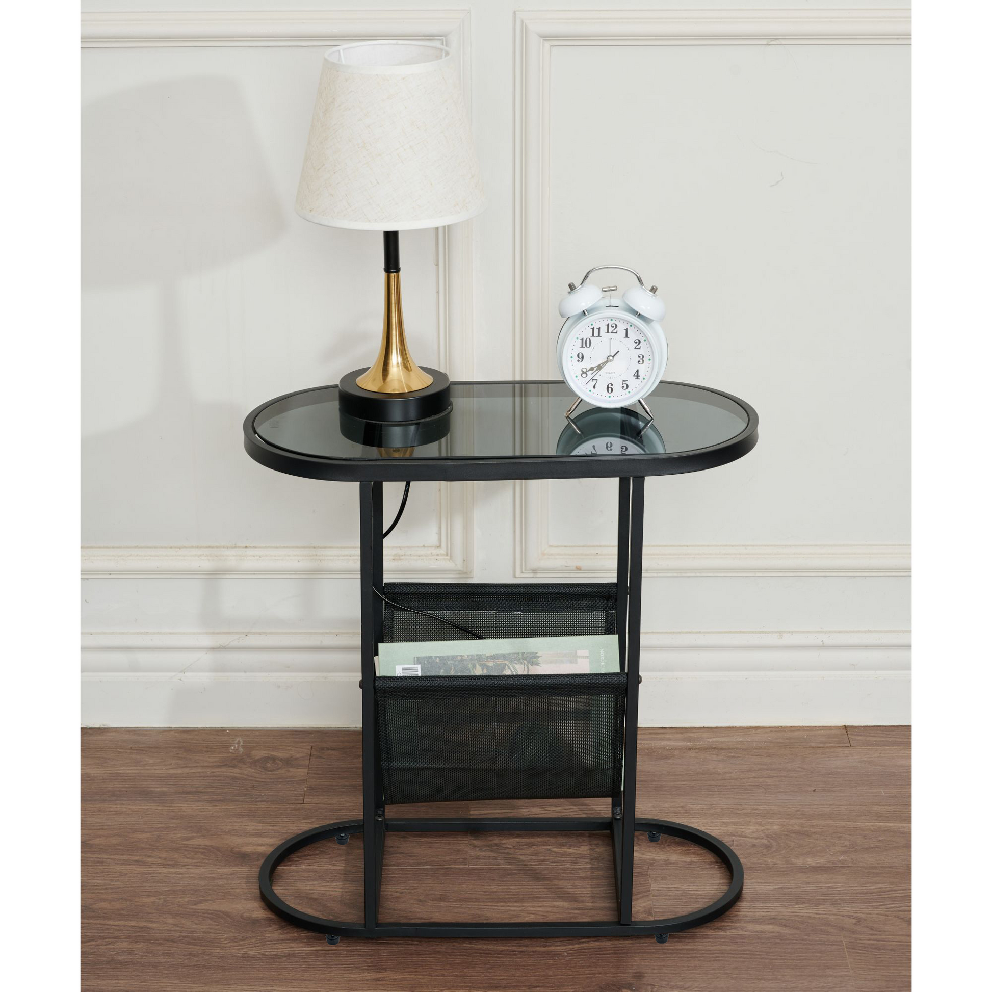 Glass Oval Small Side Tables Living Room Small Space With Magazines Organizer Storage Space - Free Shipping - Aurelia Clothing