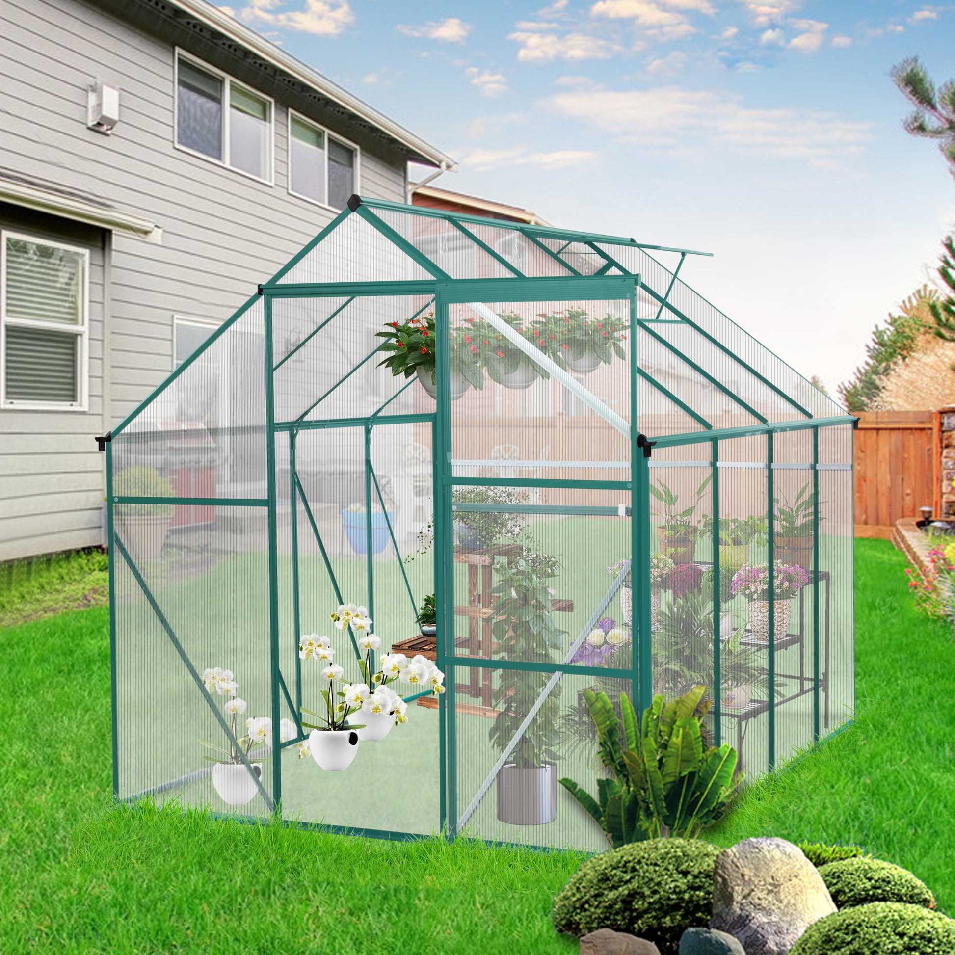 Green-6 x 8 FT Outdoor Patio Greenhouse - Free Shipping - Aurelia Clothing