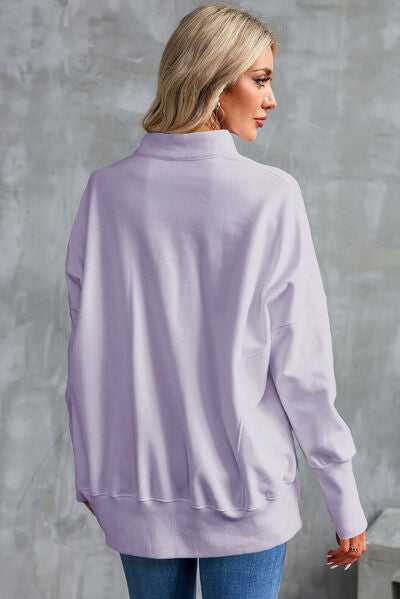 Half Zip Pocketed Dropped Shoulder Sweatshirt - Aurelia Clothing