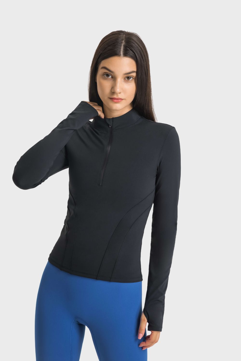 Half Zip Thumbhole Sleeve Sports Top - Aurelia Clothing