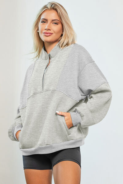 Half Zip Dropped Shoulder Sweatshirt - Aurelia Clothing