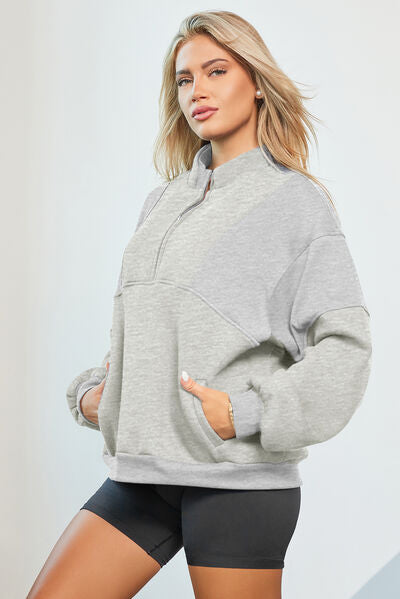 Half Zip Dropped Shoulder Sweatshirt - Aurelia Clothing