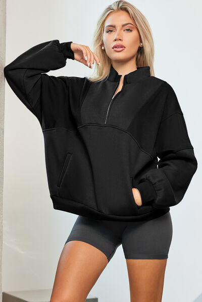 Half Zip Dropped Shoulder Sweatshirt - Aurelia Clothing