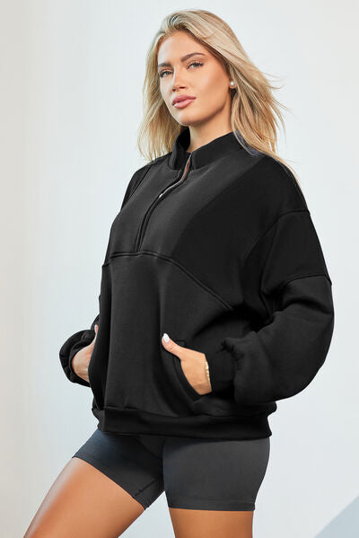 Half Zip Dropped Shoulder Sweatshirt - Aurelia Clothing