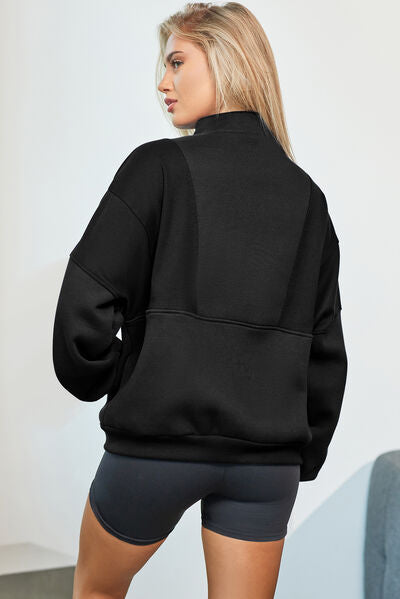 Half Zip Dropped Shoulder Sweatshirt - Aurelia Clothing