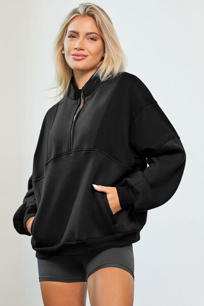 Half Zip Dropped Shoulder Sweatshirt - Aurelia Clothing