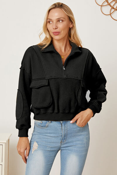 Half Zip Long Sleeve Sweatshirt with Pockets - Aurelia Clothing