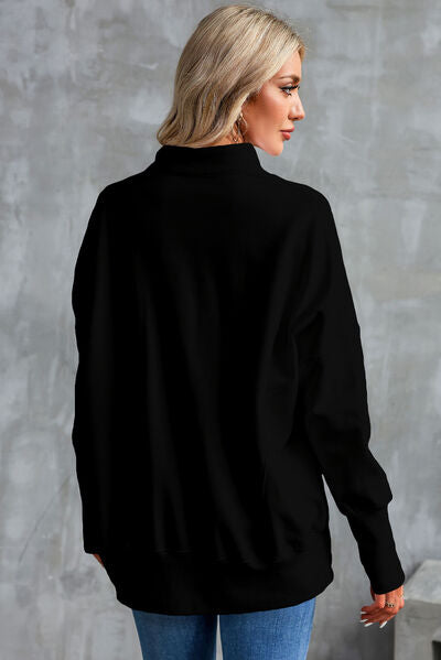 Half Zip Pocketed Dropped Shoulder Sweatshirt - Aurelia Clothing