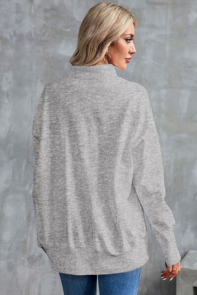 Half Zip Pocketed Dropped Shoulder Sweatshirt - Aurelia Clothing