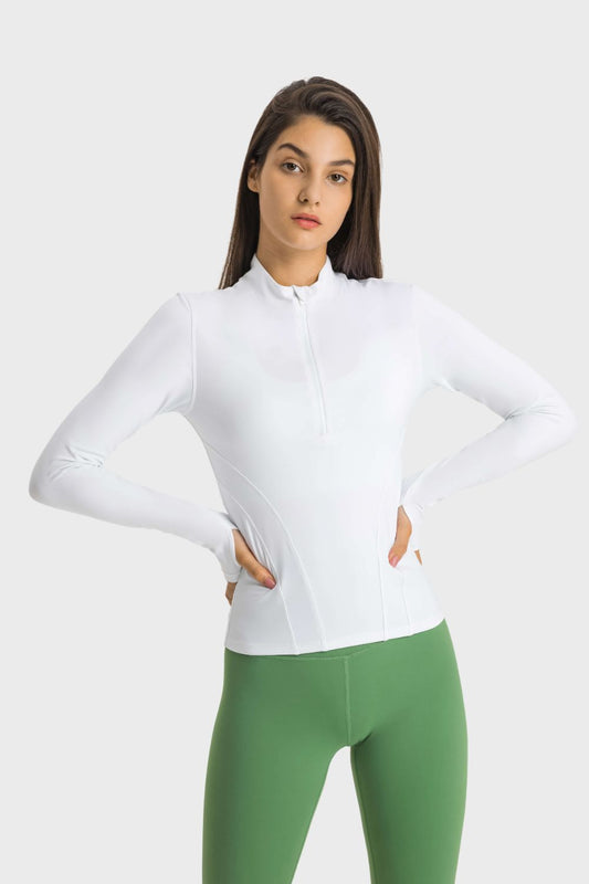 Half Zip Thumbhole Sleeve Sports Top - Aurelia Clothing