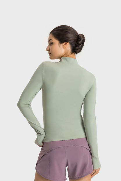 Half Zip Thumbhole Sleeve Sports Top - Aurelia Clothing